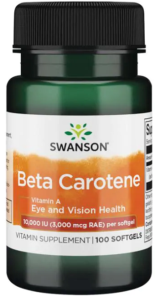 Swanson Beta-Carotene è un integratore alimentare che fornisce 10000 UI di vitamina A in 100 softgel.