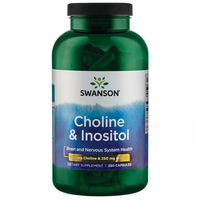 Thumbnail for A green bottle of Swanson's Choline & Inositol 250 Capsules dietary supplement, designed for brain, nervous system health, and mood support.