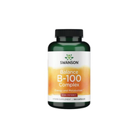 Thumbnail for A bottle of Swanson's Balance Vitamin B-100 Complex with 100 capsules supports energy and metabolism.