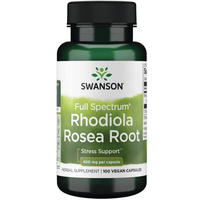 Thumbnail for Swanson's Rhodiola Rosea Root, 400 mg per capsule, comes in a bottle of 100 capsules. This adaptogenic herb is designed to support stress relief.