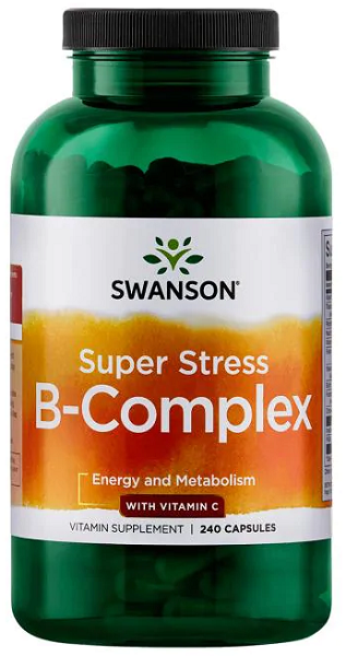 Un flacone di Swanson B-Complex con Vitamina C - 500 mg 240 capsule.