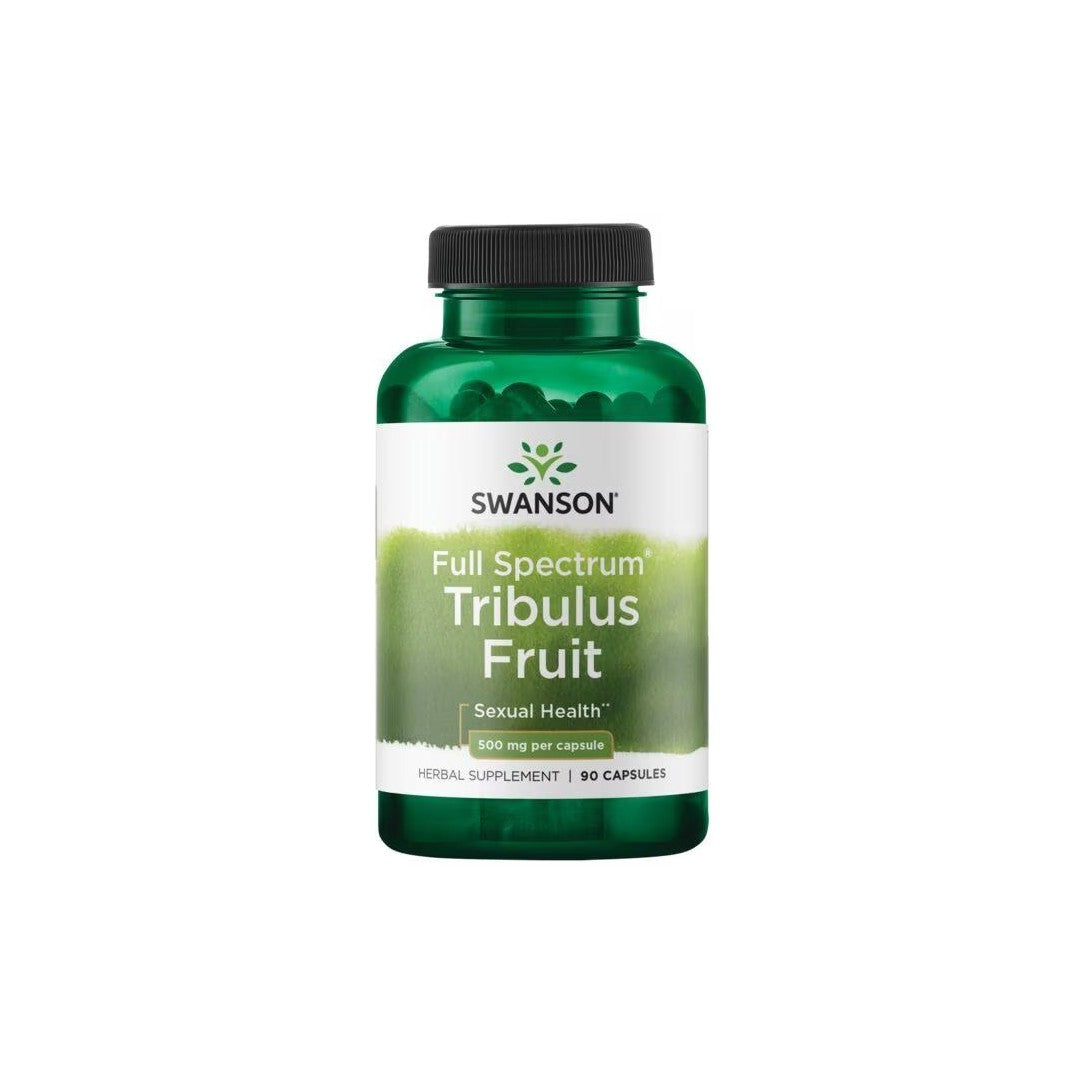 Bottle of Swanson Tribulus Fruit 500 mg 90 Capsules supplement for hormonal health.