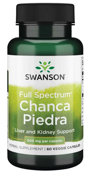 Un flacone di Swanson Chanca Piedra - 500 mg 60 capsule vegetali.