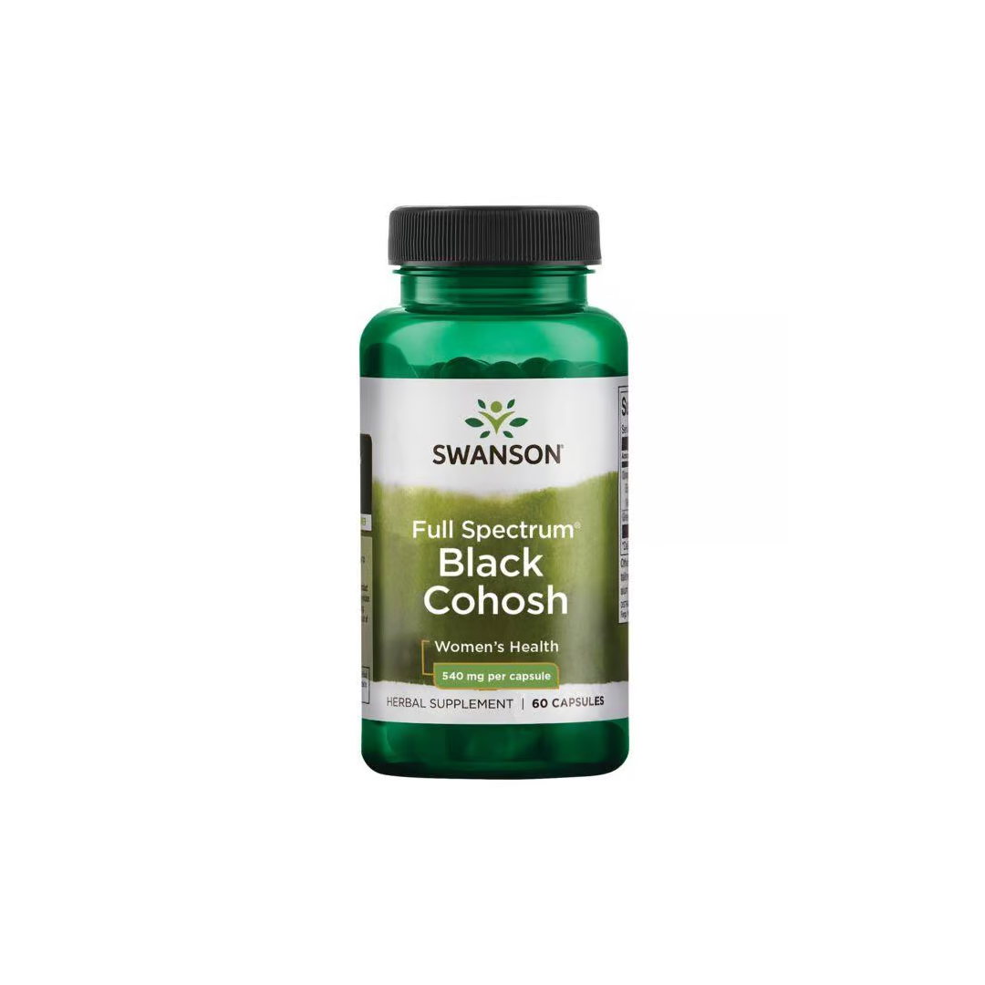 Swanson's Full Spectrum Black Cohosh 540 mg offers 60 capsules aimed at supporting women's health by maintaining hormonal balance and relieving menopausal symptoms.