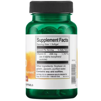 Thumbnail for Swanson's Natural Vitamin E-400 IU, 100 Softgels, comes in a green bottle featuring a label with supplement facts. It contains antioxidant-rich tocopherols and ingredients such as soybean oil and gelatin.