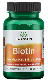 Miniature per Swanson Biotina - 10000 mcg 60 softgel Integratore alimentare che nutre capelli, pelle e unghie.