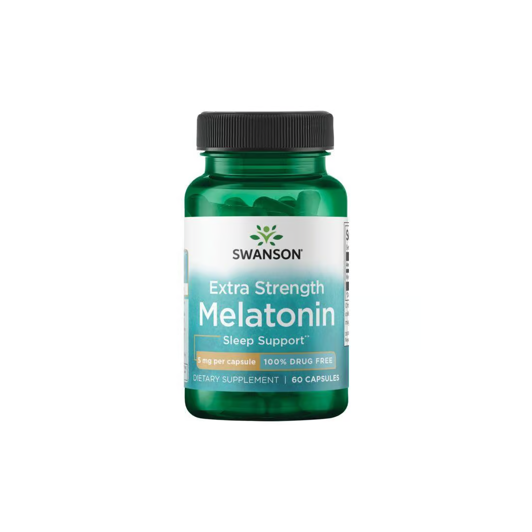 Swanson's Extra Strength Melatonin 5 mg, containing 60 capsules, is ideal for resetting your sleep cycle and combatting jet lag, all while being 100% drug-free.