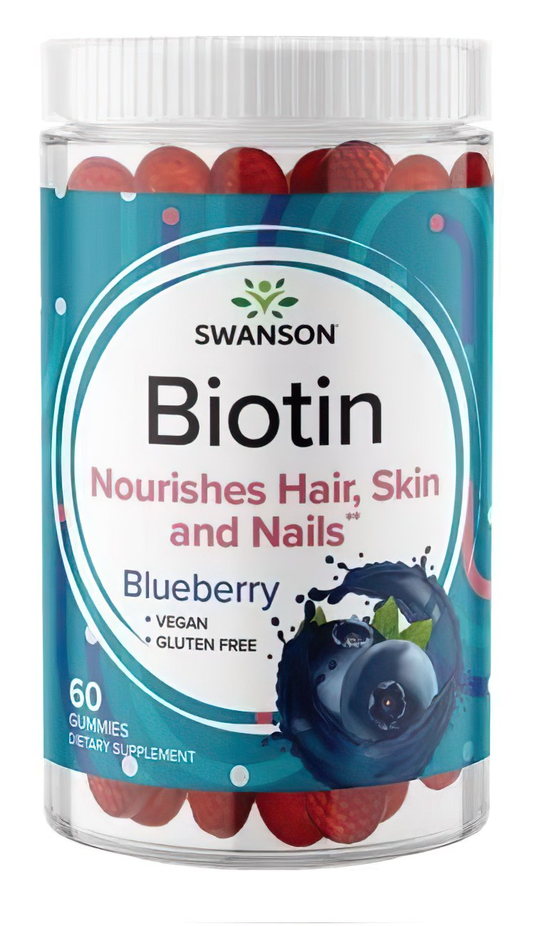 Swanson Biotina 5000 mcg 60 Gomme - Mirtillo nutre capelli, pelle e unghie.