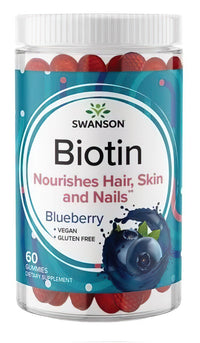 Anteprima per Swanson Biotin 5000 mcg 60 Gummies - Blueberry nutre capelli, pelle e unghie.