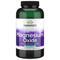 Thumbnail for Swanson's Magnesium Oxide 200 mg, labeled for supporting enzyme reactions, muscle, and bone health, comes in a bottle containing 500 capsules.