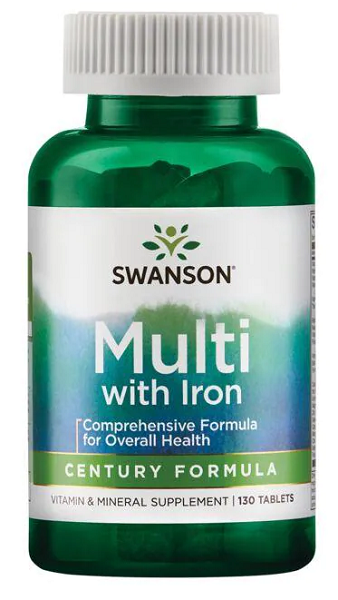 Swanson Multi con Ferro 130 Tab Century Formula multivitaminica con vitamine e minerali essenziali per la protezione antiossidante.