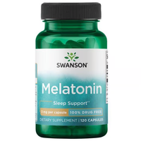 Thumbnail for A green bottle of Swanson Melatonin 3 mg, containing 120 capsules, is a dietary supplement labeled as 