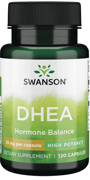 Un flacone di Swanson DHEA - High Potency - 25 mg 120 capsule equilibrio ormonale.