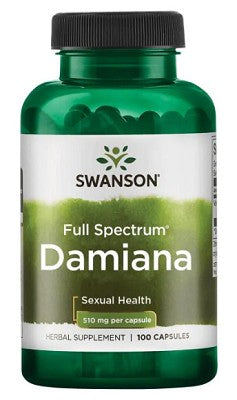 Un flacone di Swanson Damiana - 510 mg 100 capsule.