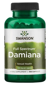 Miniatura di un flacone di Swanson Damiana - 510 mg 100 capsule.