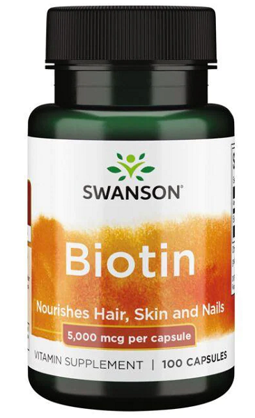 Integratore alimentare per capelli, pelle e unghie in 100 capsule - Swanson Biotina - 5 mg.