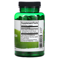 Thumbnail for A green bottle of Swanson Ginkgo Biloba Extract 60 mg with a black cap and visible supplement facts label contains 240 capsules, detailing ingredient info and serving size. It is known for its antioxidant effects and effectively supports cognitive function.