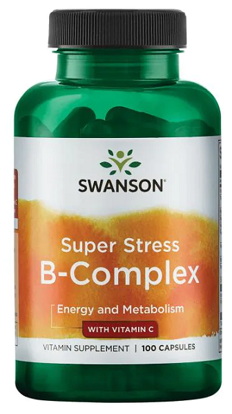 Un flacone di Swanson B-Complex con Vitamina C - 500 mg 100 capsule.