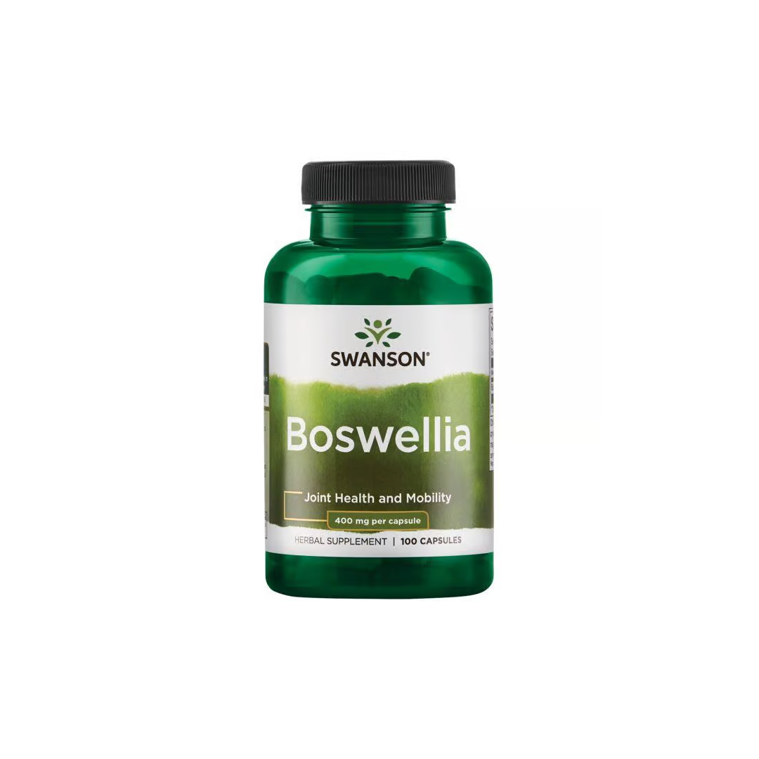 Try Swanson's Boswellia 400 mg capsules for joint health and mobility. Each green bottle contains 100 capsules filled with Indian frankincense to support your active lifestyle.