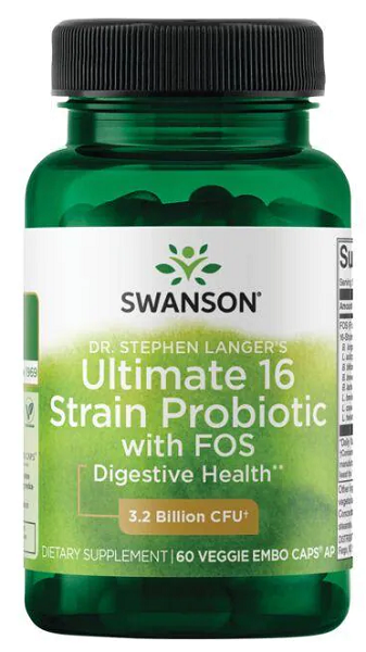 Swanson Dr. Stephen Langer 16 ceppi probiotici con FOS - 60 capsule vegetali con salute digestiva.