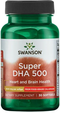 Thumbnail for Enhance your health with Swanson Super DHA 500 from Food-Grade Calamari - 30 softgels, the ultimate omega-3 supplement for optimal wellbeing. Experience the benefits of this high-quality product, carefully crafted to support brain health.