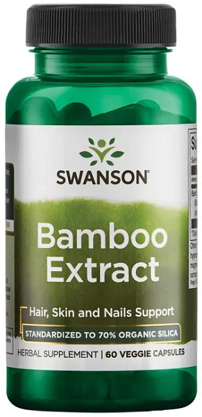 Un flacone di integratore alimentare di Swanson Estratto di bambù - 300 mg 60 capsule vegetali.