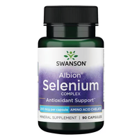 Thumbnail for A bottle of Swanson Albion Selenium Complex contains 90 capsules, each with 200 mcg, offering antioxidant effects and immune support.