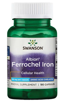 Anteprima di un flacone di Swanson Ferrochel Iron - 18 mg 180 capsule Albion Chelated.