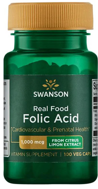 Anteprima di un flacone di Acido Folico Swanson Real Food - 1000 mcg 100 capsule vegetali.