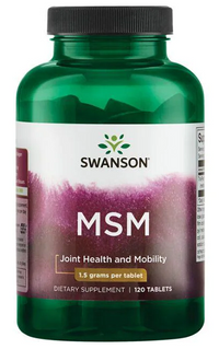 Anteprima per Un flacone di Swanson MSM - 1.500 mg 120 compresse, noto per i suoi benefici per la salute delle articolazioni e per il supporto alla struttura del collagene. Grazie alle sue potenti proprietà antinfiammatorie, questo integratore è indispensabile per mantenere il benessere generale.