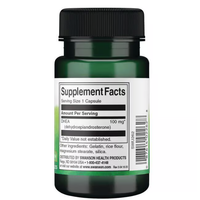 Thumbnail for A green Swanson bottle labeled with supplement facts contains 60 capsules of DHEA 100 mg, often called the youth hormone, detailing serving size and ingredients for adrenal cortex support.