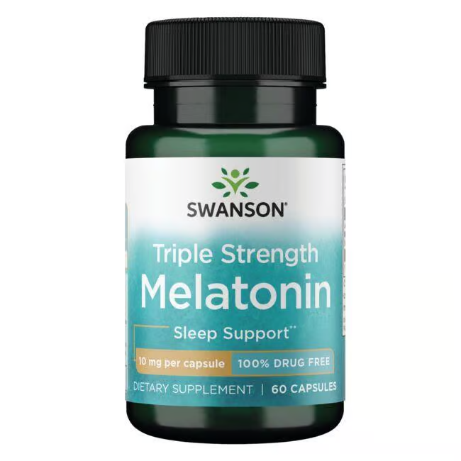 Swanson Melatonin capsules offer a 100% drug-free way to support sleep disorders with 10 mg per capsule. Get 60 capsules for a natural approach to restful nights and wake up refreshed.