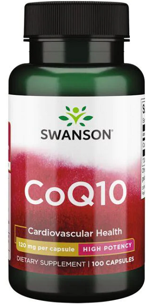 Un flacone di Swanson Coenzima Q1O - 120 mg 100 capsule.