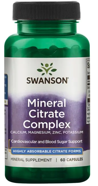 Swanson Multi Mineral Citrate - Calcium, Magnesium, Zinc, Potassium - 60 capsule è un integratore in forma di citrato altamente assorbibile che supporta il metabolismo dei lipidi nel sangue e il metabolismo del glucosio nel sangue.