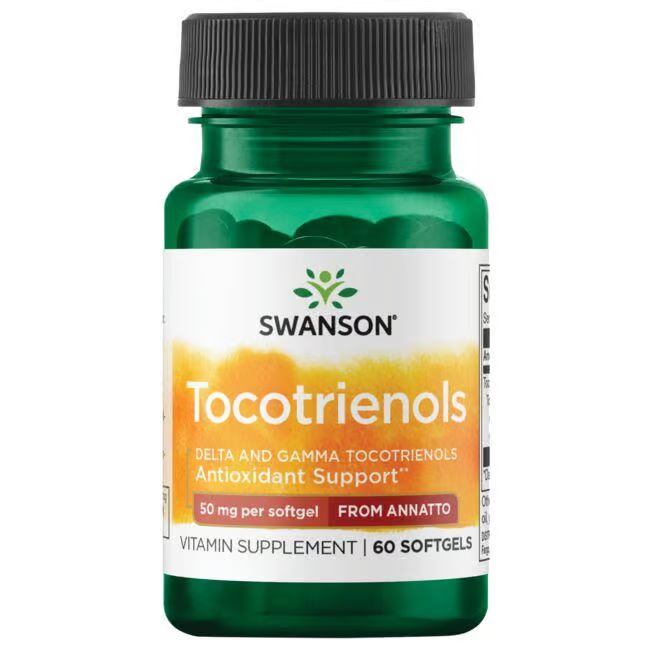 Swanson's Tocotrienols - From Annatto offers antioxidant support with 60 green softgels at 50 mg each, aiming to naturally maintain healthy cholesterol levels.