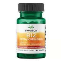 Thumbnail for Swanson Vitamin B-12 Methylcobalamin supplement comes in a green bottle with 60 tablets, promoting energy production and metabolism, featuring a natural black cherry flavor.