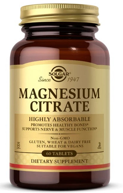 Un flacone di Solgar Magnesio Citrato 420 mg 60 compresse.