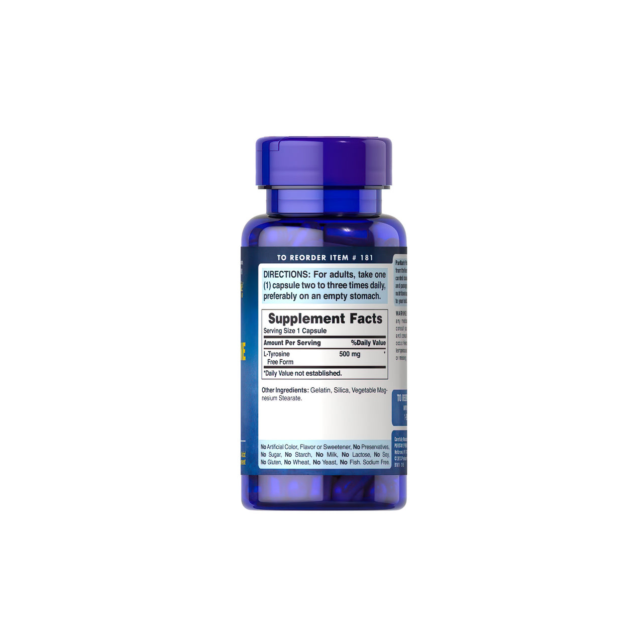 L-Tirosina 500 mg in forma libera 100 capsule a rilascio rapido - fatti dell'integratore