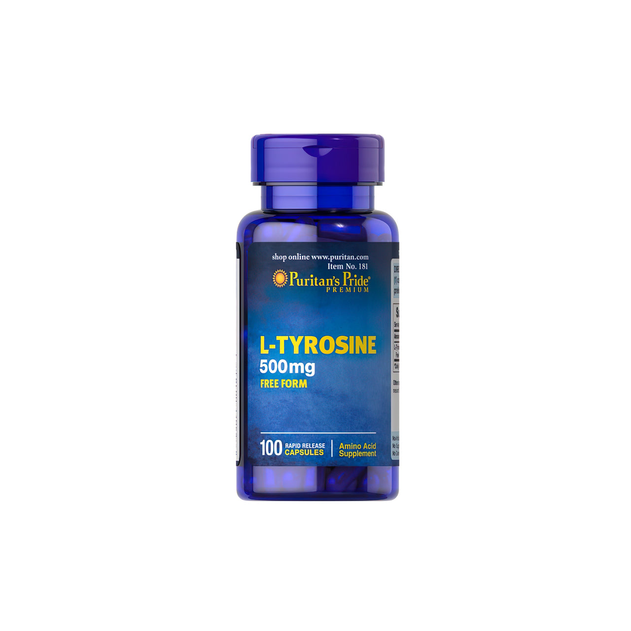 L-Tirosina 500 mg in forma libera 100 capsule a rilascio rapido - anteriore