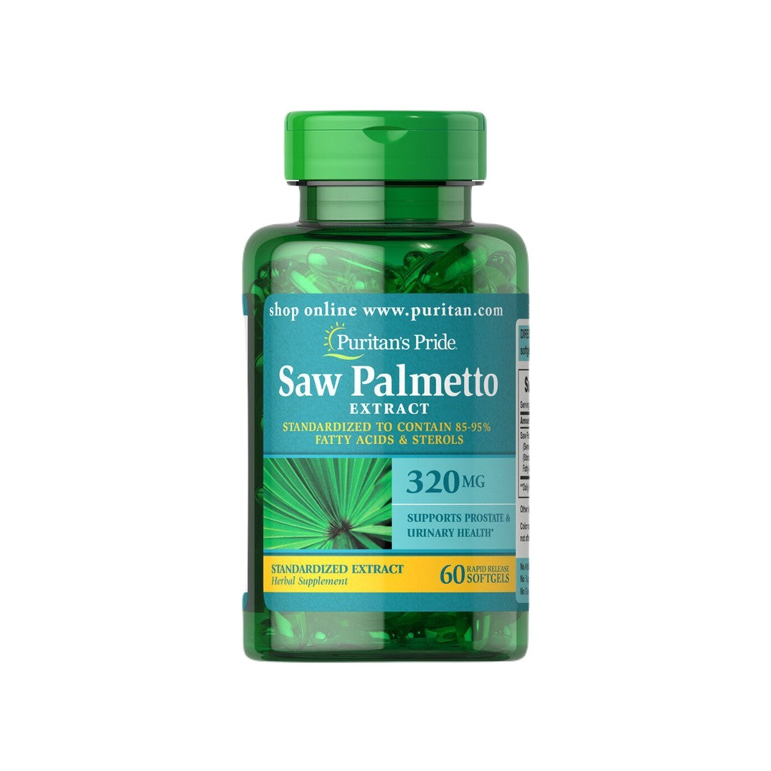 Saw Palmetto 320 mg 60 Capsule Morbide a Rilascio Rapido di Puritan's Pride per migliorare la salute della prostata e il flusso del tratto urinario.