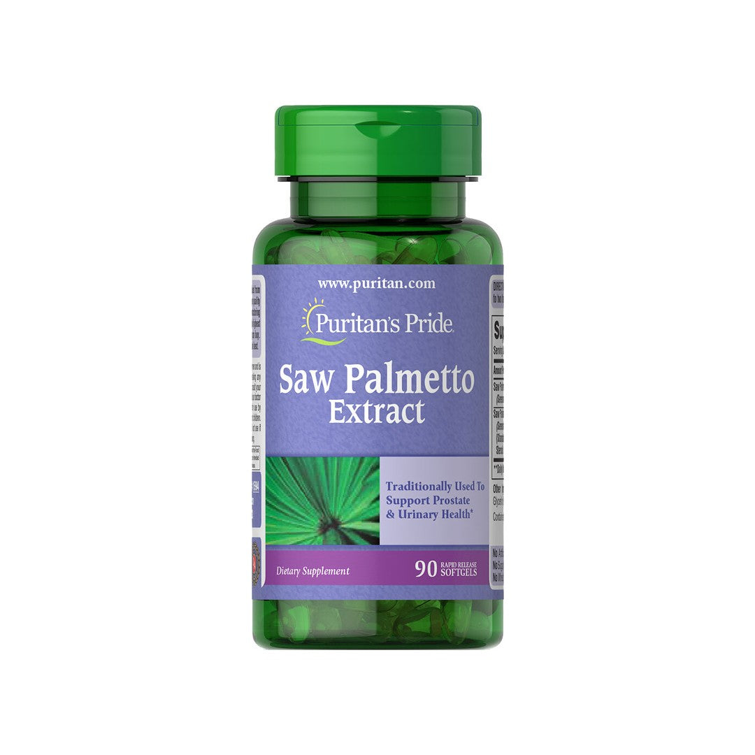 Un flacone di Estratto di Saw Palmetto 1000 mg 90 Capsule Morbide, benefico per la salute della prostata e per la funzione urinaria da Puritan's Pride.