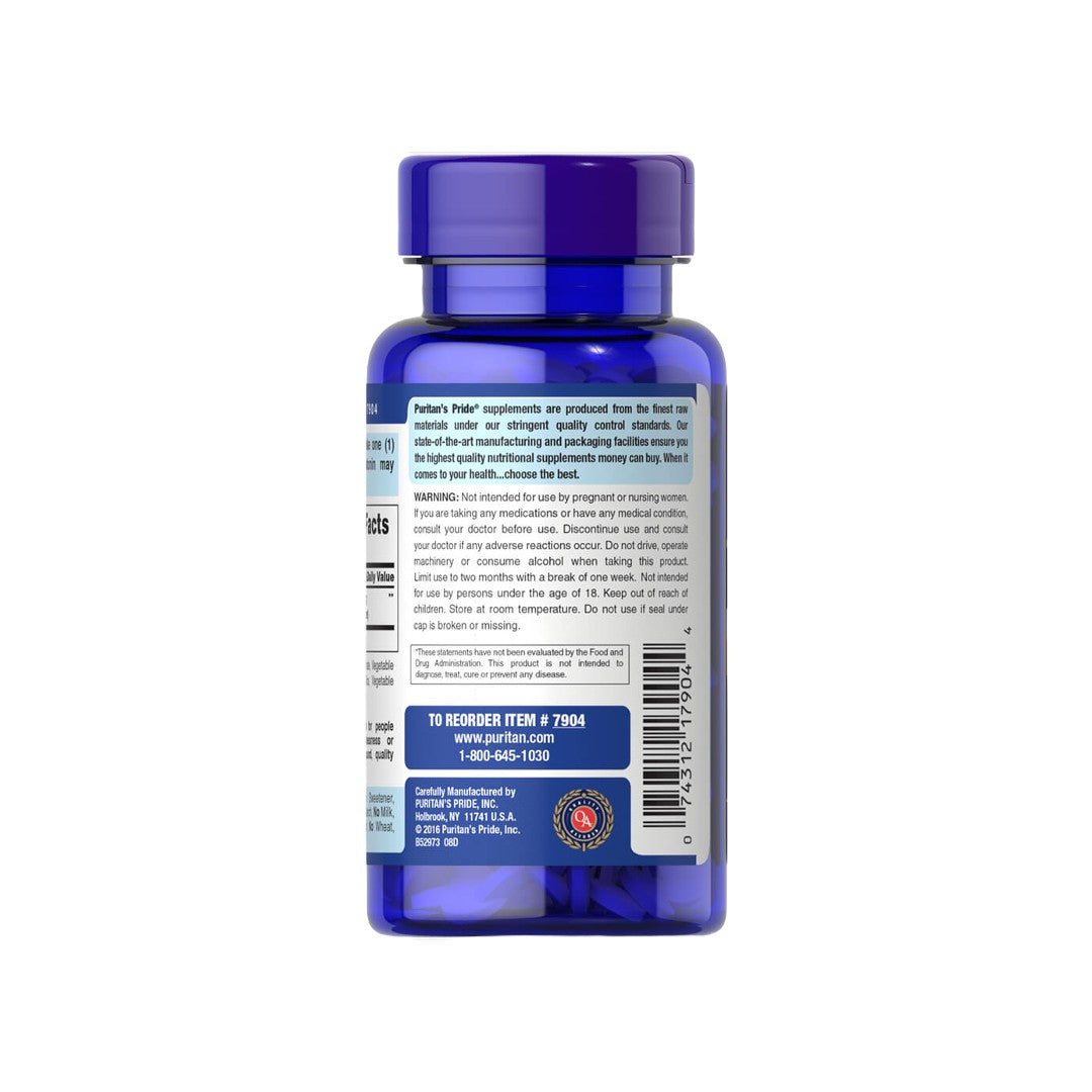 Il retro di un flacone blu di Melatonina 3 mg 240 Compresse di Puritan's Pride.