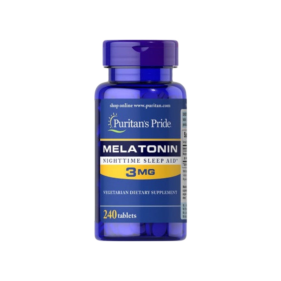 Un flacone di Puritan's Pride Melatonina 3 mg 240 Compresse.