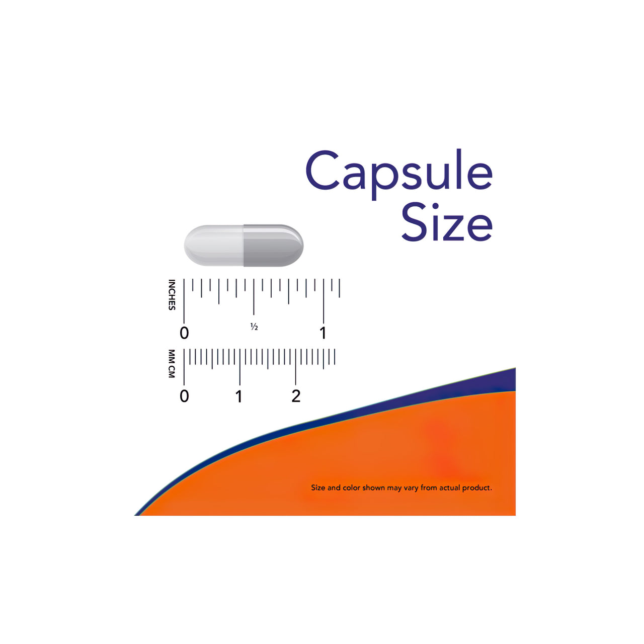 Un'etichetta arancione e blu con la scritta "formato capsula" promuove Now Foods N-Acetyl Cysteine 600mg 100 veg caps.