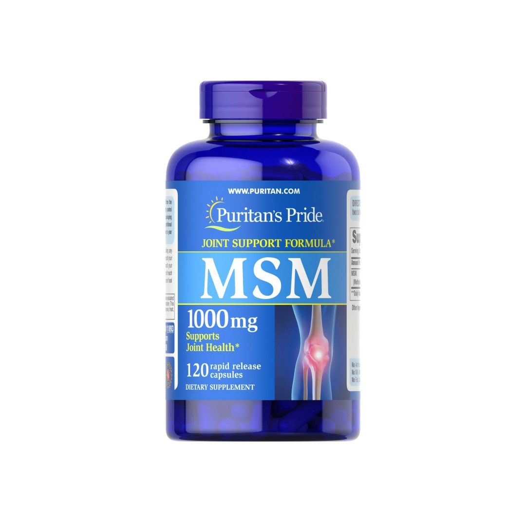 Puritan's Pride MSM 1000 mg 120 Capsule a rilascio rapido promuovono la salute delle articolazioni e del tessuto connettivo.