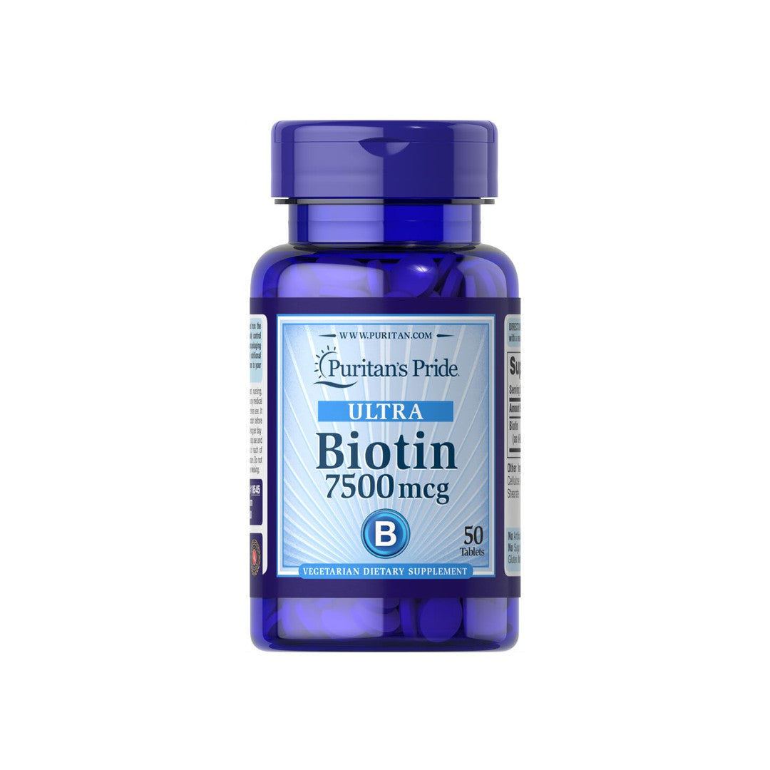 Un flacone di integratore alimentare di Biotina - 7,5 mg 100 compresse da Puritan's Pride.
