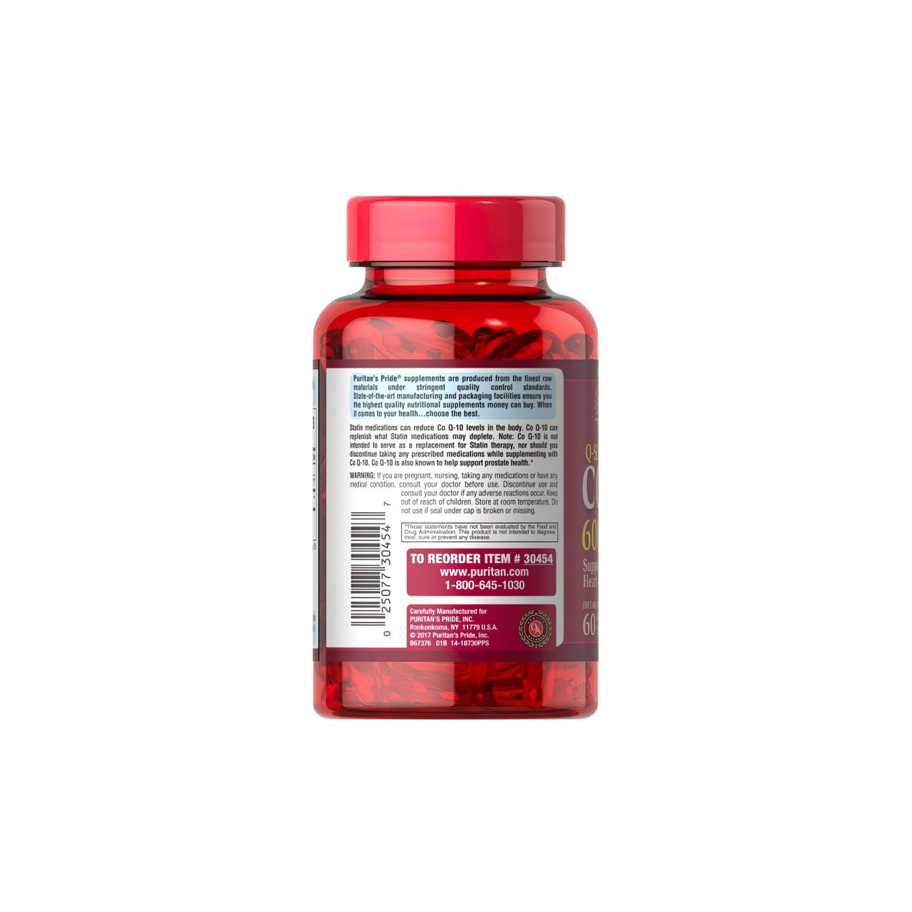 Flacone di Coenzima Q10 600 mg 60 Rapid Release Softgels Q-SORB™ di Puritan's Pride su sfondo bianco.