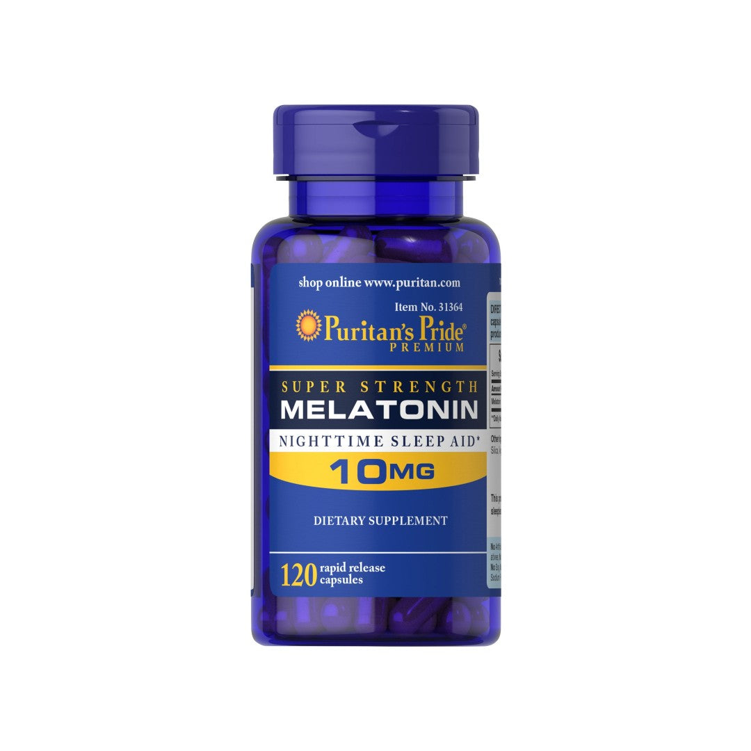 Un flacone di Puritan's Pride Melatonina 10 mg 120 capsule.