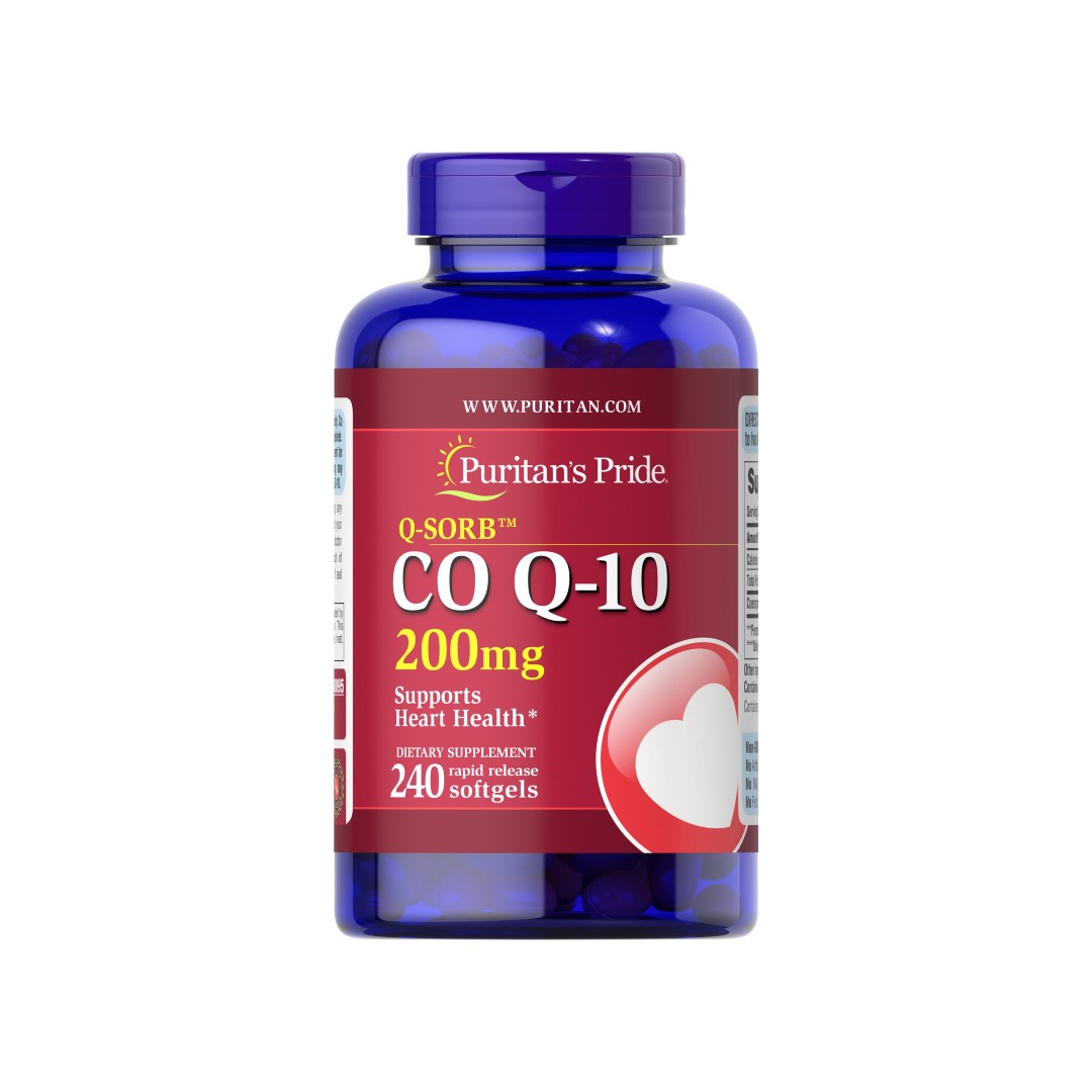Un flacone di Coenzima Q10 - 200 mg 240 Capsule Morbide a Rilascio Rapido Q-SORB da Puritan's Pride.