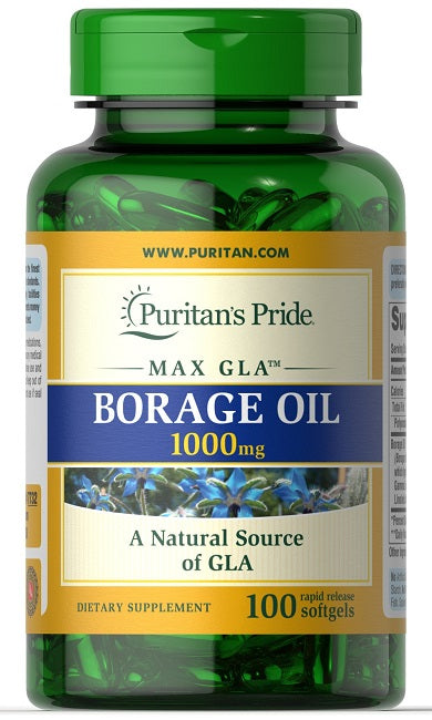 Puritan's Pride Olio di borragine 1000 mg 100 Capsule molli a rilascio rapido, un integratore alimentare.